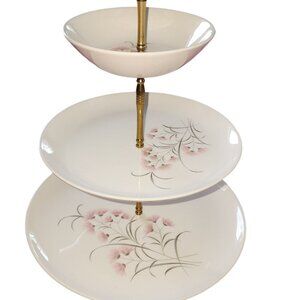 Vintage 1961 Taylor Smith Taylor 3-tier serving tray featuring pink flowers and